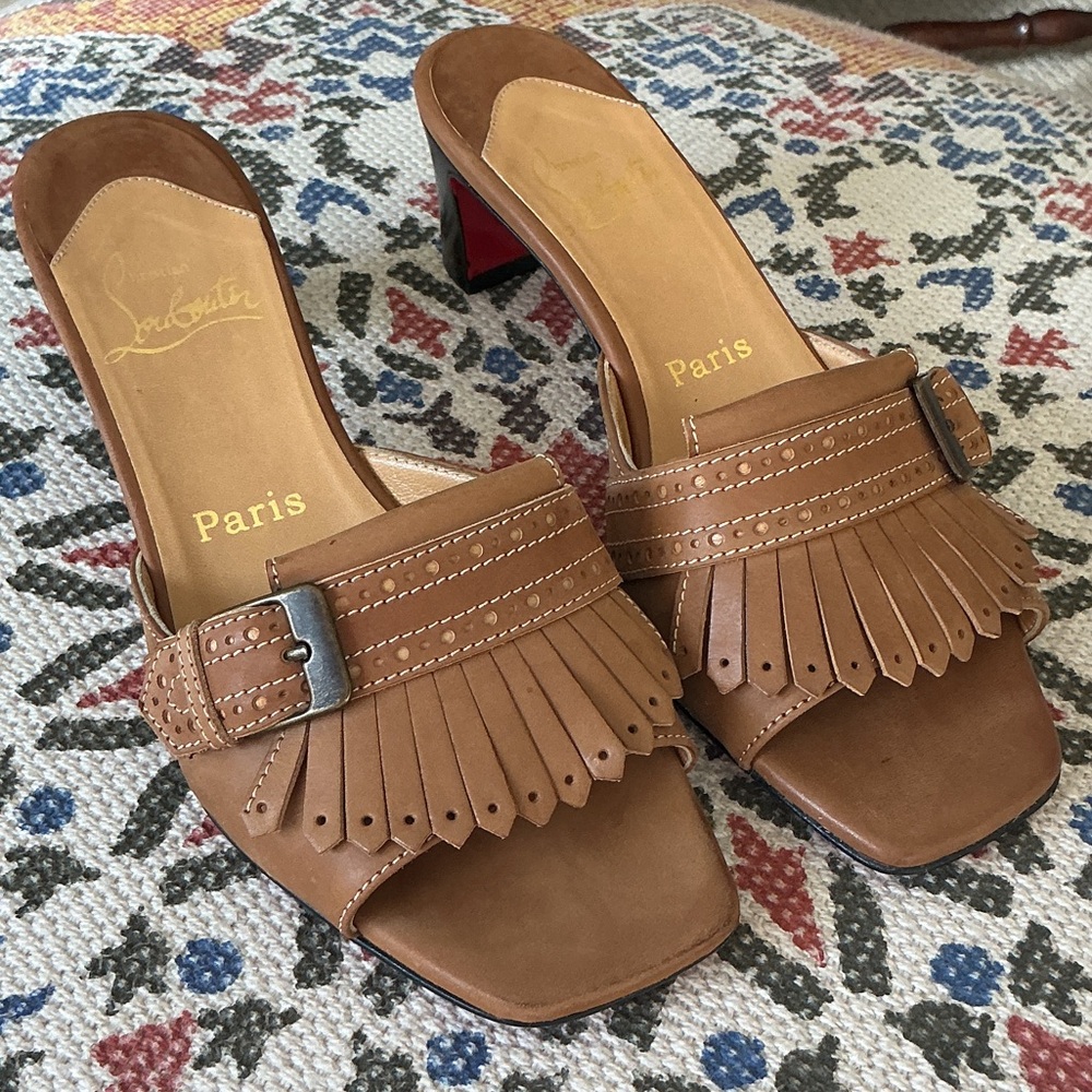 Christian Louboutin Brown Fringe Leather Mules